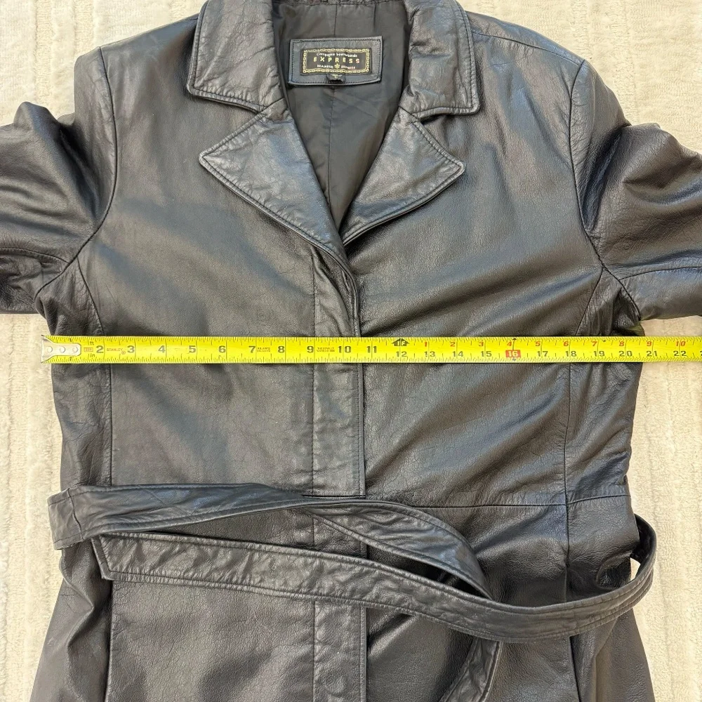 Vintage Express Black Leather Trench Coat Size Large - Picture 4 of 7